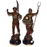 A pair of French spelter figures, 43cm high