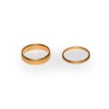 Two 22 carat gold band rings, finger sizes Q1/2 and P. Gross weight 8.9 grams.