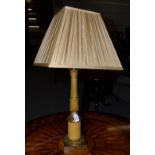 A gilt bronze table lamp, in Louis XVI style, of fluted baluster form with leaf sheathed capital and