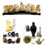 ~ Oriental collectables including a set of composite okimono on stand, modern Chinese enamelled