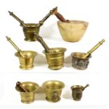 ~ A collection of mainly bronze mortar and pestles including antique examples (1 tray)