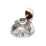 An Edward VII silver-mounted glass-inkwell, by Samuel Jacob, London, 1902, the glass body demi-