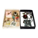~ Two small boxes of costume jewellery and collectables, including a coloured paste set necklet, Art