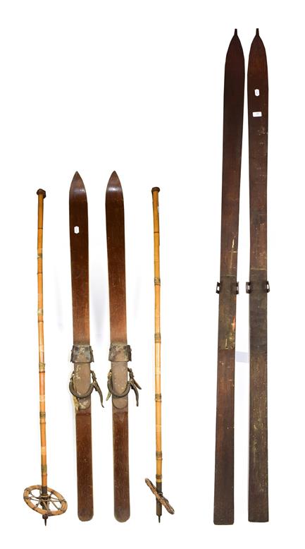 ~ Two pairs of vintage wooden skis and a pair of bamboo poles (6)