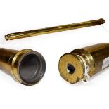 ~ A 19th century lacquered brass two drawer telescope, 105cm closed, object lens 6cm diameter