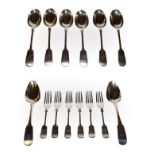 A group of George III and George V silver flatware, Fiddle pattern, variously engraved with