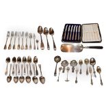 A collection of assorted George III and later silver flatware, including: a pair of Old English