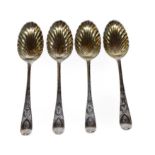 A set of four George III Scottish silver table-spoons, by James Hewitt, Edinburgh, 1775,