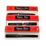 Three Swan fountain pens, each with nibs stamped ''2'' 14ct, all boxed (3)