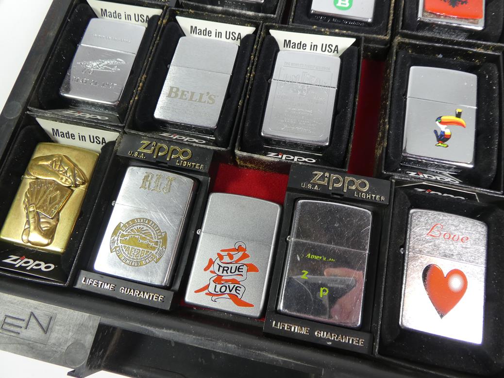 ~ A collection of Zippo lighters including advertising and brass examples (3 trays) - Image 6 of 7