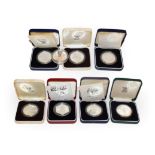 A collection of 8 x One Ounce Silver Proof Coins consisting of: Elizabeth II, silver proof twenty