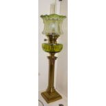 A Victorian brass based oil lamp, raised on a fluted Corinthian column base, with Messenger's No.2