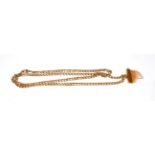 ~ A shark's tooth pendant on a flat curb link chain, clasp with indistinct Continental marks,