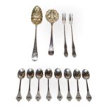A collection of assorted flatware, comprising: a George III silver table-spoon and sauce-ladle, each