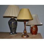 Two Kashmir lacquered papier mache table lamps and another decorative lamp (3)