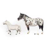 Beswick Pony (Head up), model No. 1197, grey gloss and Appaloosa Stallion, model No. 1772, black and