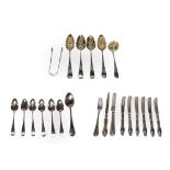 A collection of assorted George III and later silver flatware, including: two pairs of George III