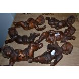 Six 19th century Flemish carved wood putti