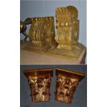 Three pairs of gilt wood corbels, largest pair 46cm