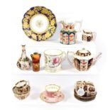 A tray of 19th century and later English ceramics including a Royal Crown Derby Imari bottle vase,