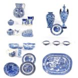A group of 19th century and later decorative blue and white pottery including Spode Italian