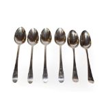 A set of four George III silver table-spoons and a pair of George III silver table-spoons, by Hester