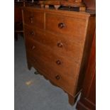 A 19th century oak straight front four high chest of drawers, 114cm by 54cm by 116cm high