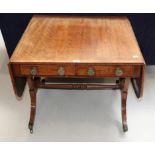 A 19th century crossbanded mahogany sofa table, 83cm closed by 77cm by 70cm (a.f.)