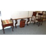 A pair of 19th century carved oak brackets with a later shelf, together with a corner chair a