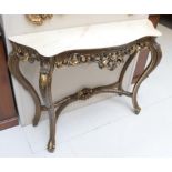 A reproduction marble top console table in the French taste, 122cm by 37cm by 88cm high