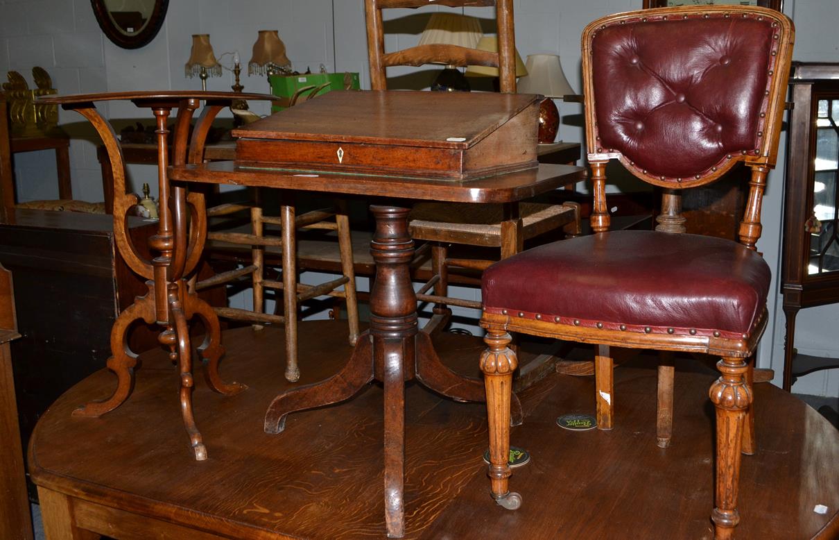 A walnut occasional table, 72cm high, a Georgian oak tripod table, 59cm high, a desk top writing - Image 2 of 3