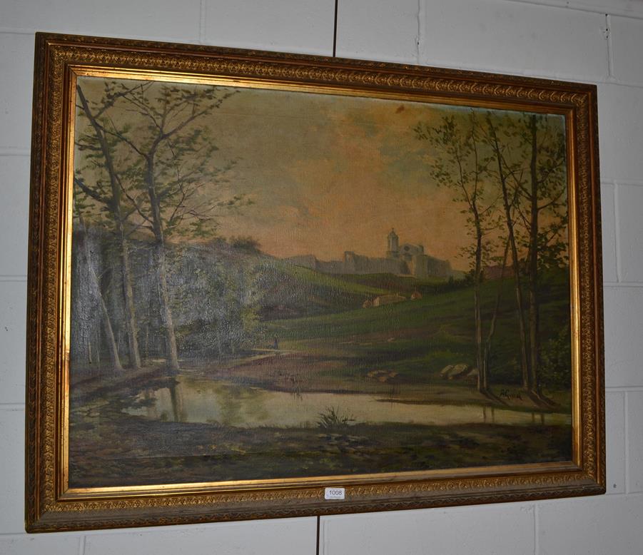 ~ A* Girbal (19th/20th century), View of a monastery in a landscape, signed oil on canvas, - Image 2 of 3