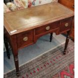 An early 20th century leather inset mahogany writing table 94cm by 49cm by 84cm high