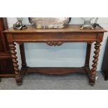A 19th century oak buffet table, the moulded rectangular top above a frieze drawer over a pot