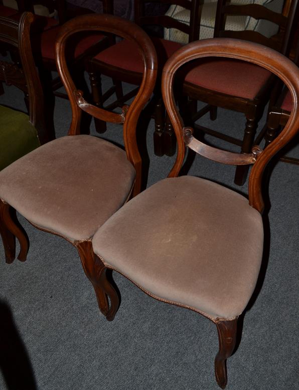 A pair of Regency carved mahogany dining chairs, a pair of Victorian balloon back chairs and a wheel - Image 2 of 3