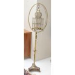 ~ A North African style floor standing brass bird cage with adjustable standard