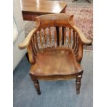 A 19th century oak High Wycombe armchair, rail stamped 1664/114