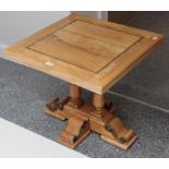 A solid oak brass mounted occasional table in the period style, 60cm square by 56cm high