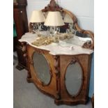 A Victorian marble top and mirrored walnut credenza, 165cm by approx 48cm by 160cm high