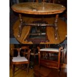 A 19th century quarter veneered walnut oval occasional table 88cm by 50cm by 52cm, together with