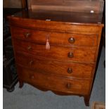 A 19th century mahogany bow front four high chest of drawers, 91cm by 48cm by 96cm high