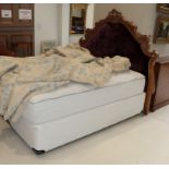 An And So To Bed gilt and upholstered double bed, 220cm wide by 172cm high