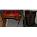 A reproduction ladies writing desk with red leather inset, 76cm by 48cm by 74cm high, together