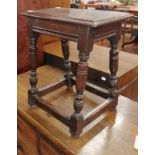 An 18th century oak joint stool, 46cm by 27cm, 52cm high