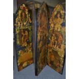 A Victorian four-fold scrap work modesty screen, each panel 187cm by 60cm