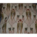 Woven floral curtains on cream with stylised flower heads, 190cm wide and 260cm drop,