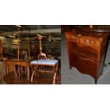 Reproduction furniture comprising; a mahogany serpentine fronted open bookcase 59cm by 26cm by 72cm,