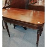 A 19th century mahogany fold over tea table, 91cm by 45cm by 75cm high