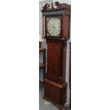 An oak and mahogany cross-banded eight day longcase clock, square painted dial, early 19th century