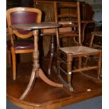 A 19th century rush seated rocking chair, a George III tripod table, (2)